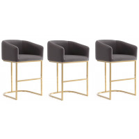 Manhattan Comfort 3-CS009-GY Louvre 36 in. Grey and Titanium Gold Stainless Steel Counter Height Bar Stool (Set of 3)
